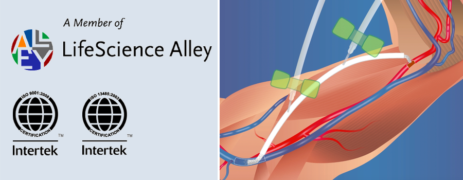 Illustration of of InterGraft system and illustrations of ISO and Life Science Alley logos